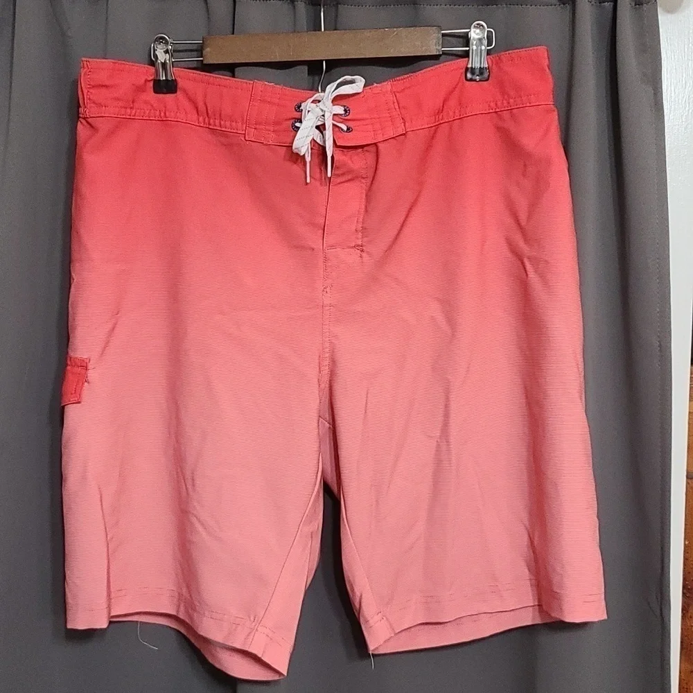 Ocean Coast Mens Board Shorts Swim Reddish Orange Ombre Ties Pocket Size XL EUC